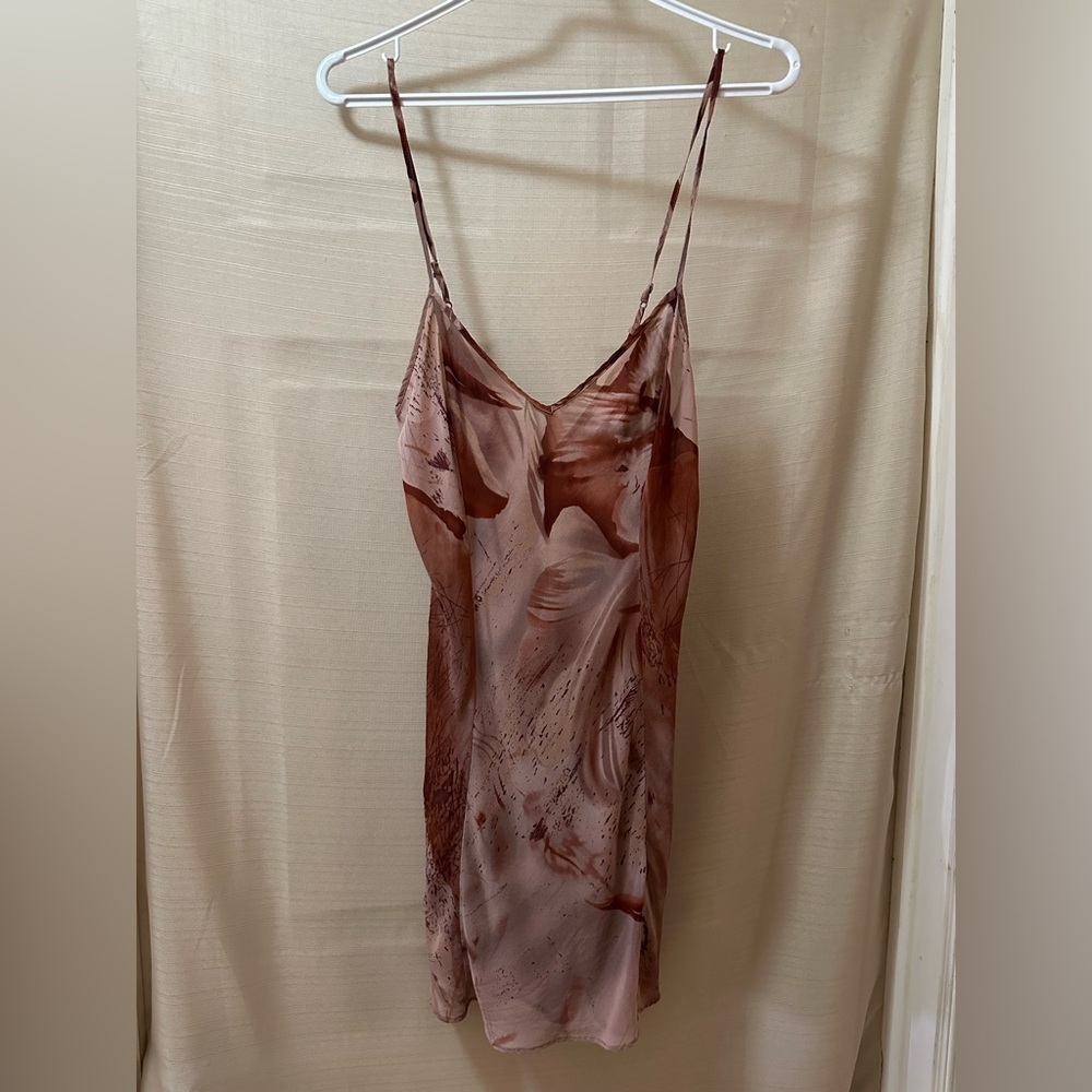 Victoria’s Secret Y2K Sheer Chiffon Slip Dress Brown Abstract Babydoll Size M